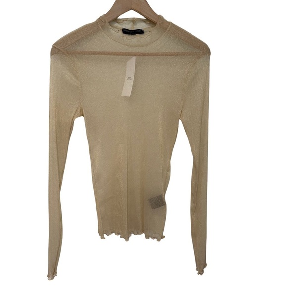 Urban Oufitters Sheer Gold Sparkling Top SZ Medium Festival Wear Mock Neck NWT - Picture 1 of 10